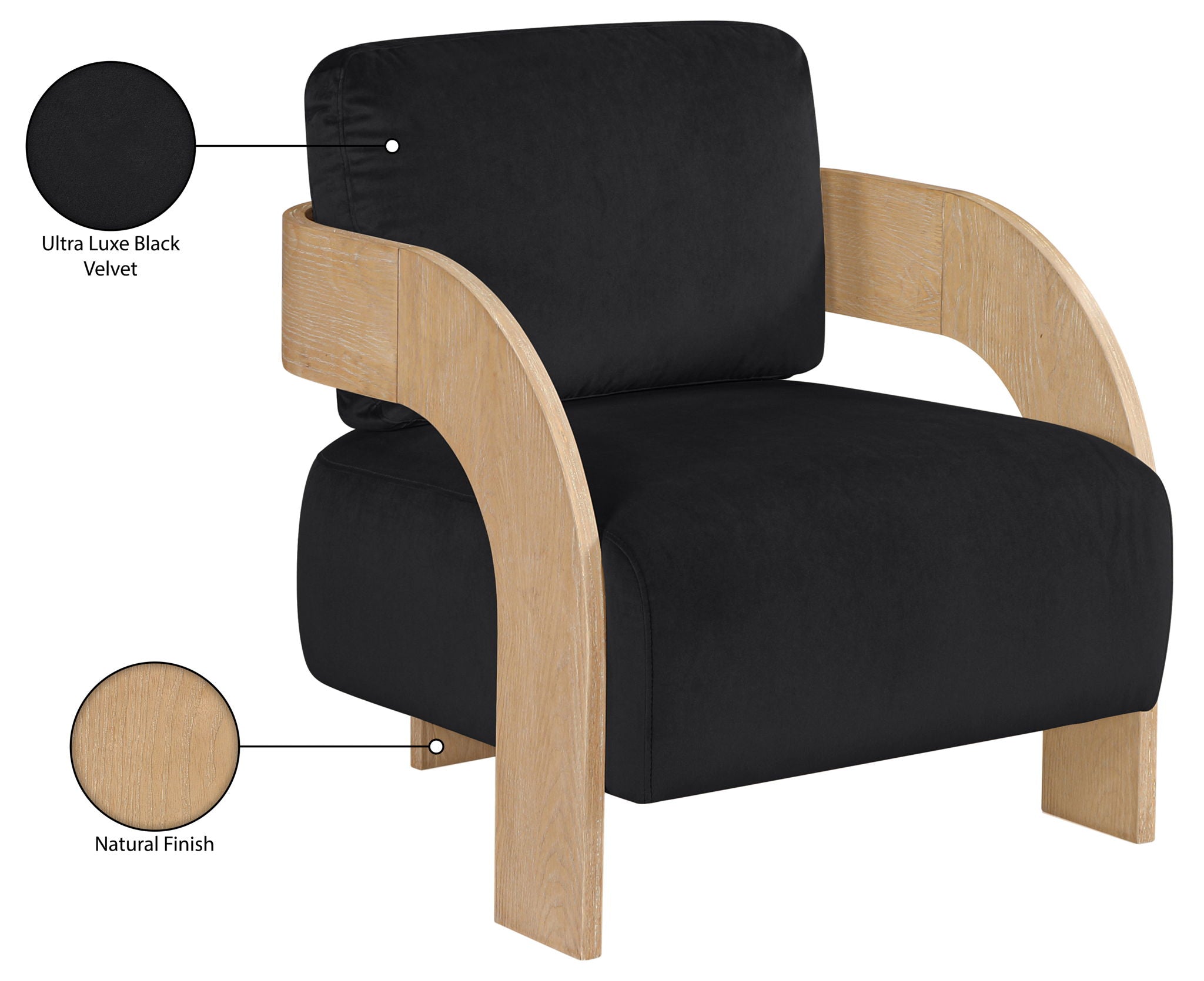 Cedra - Velvet Performance Fabric Upholstered Accent Chair - Natural Frame