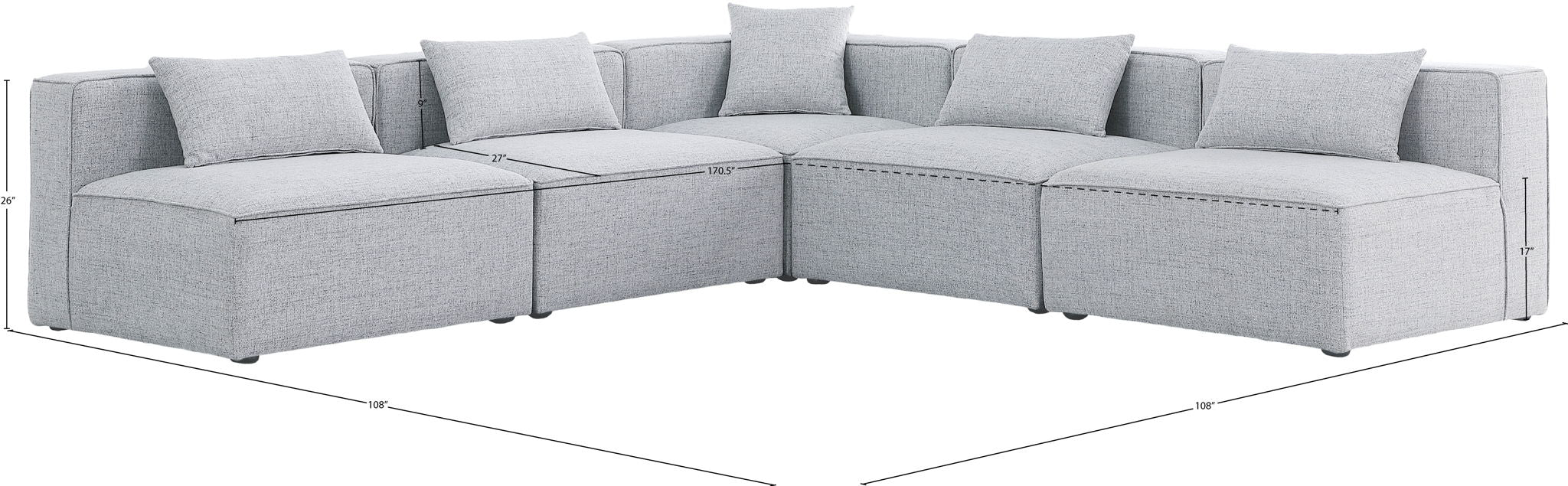 Cube - Linen 5 Piece Modular Corner Armless Sectional