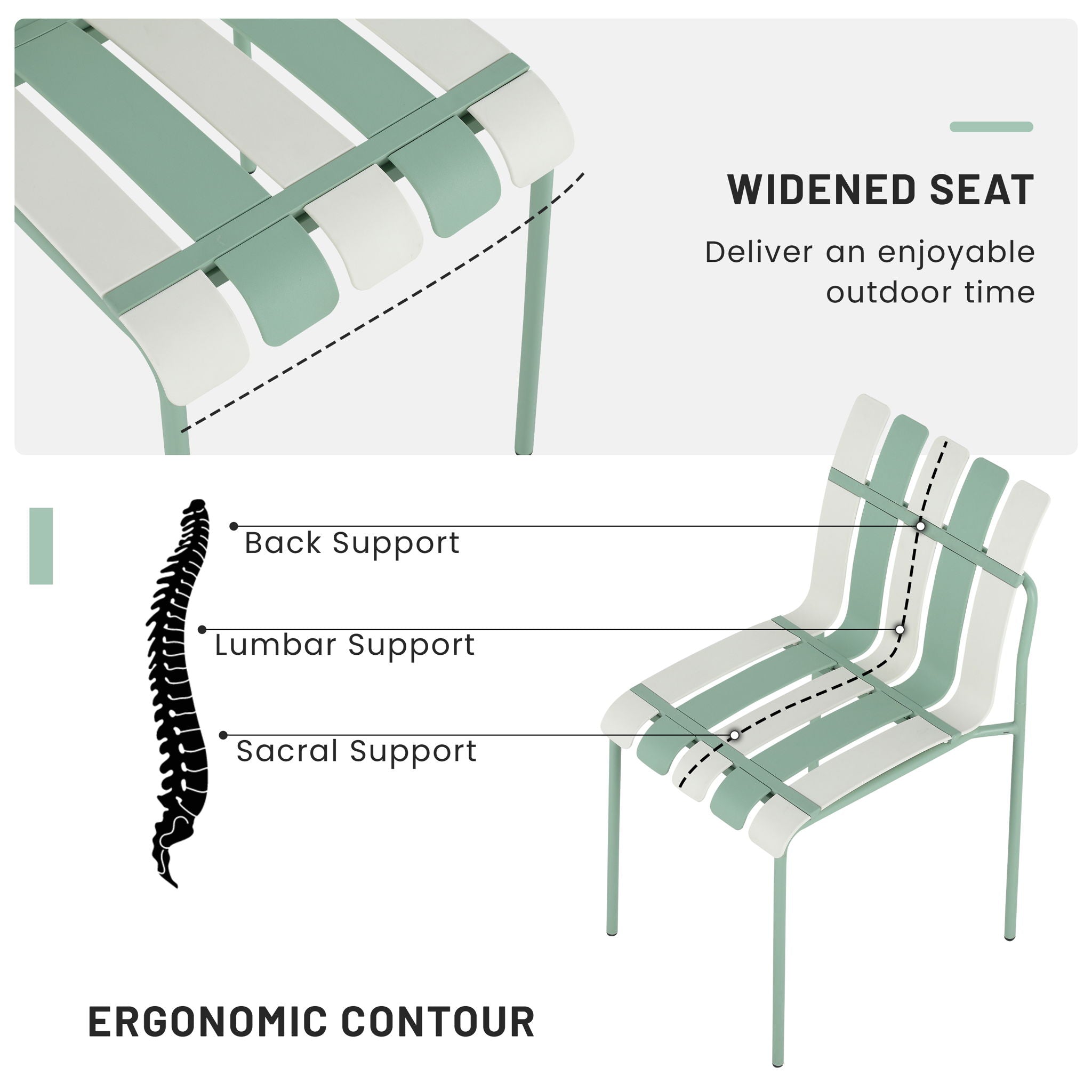 Single Chairs With Color Blocking Design (Set of 4) - Haze Green / White
