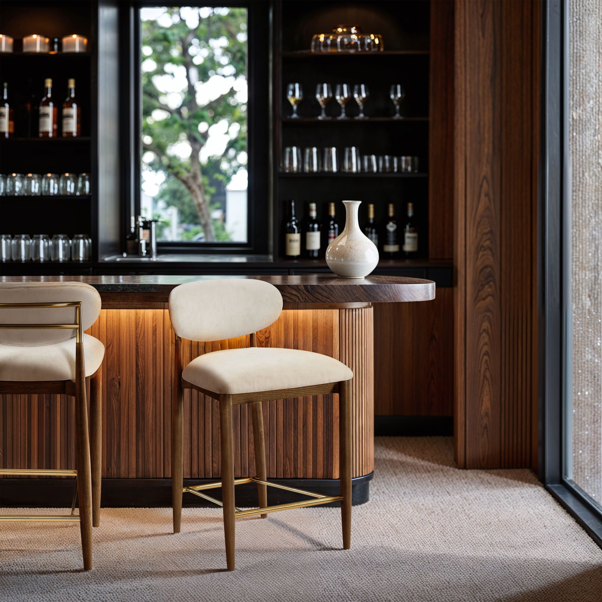 Riccio - Fabric Stool - Walnut Frame