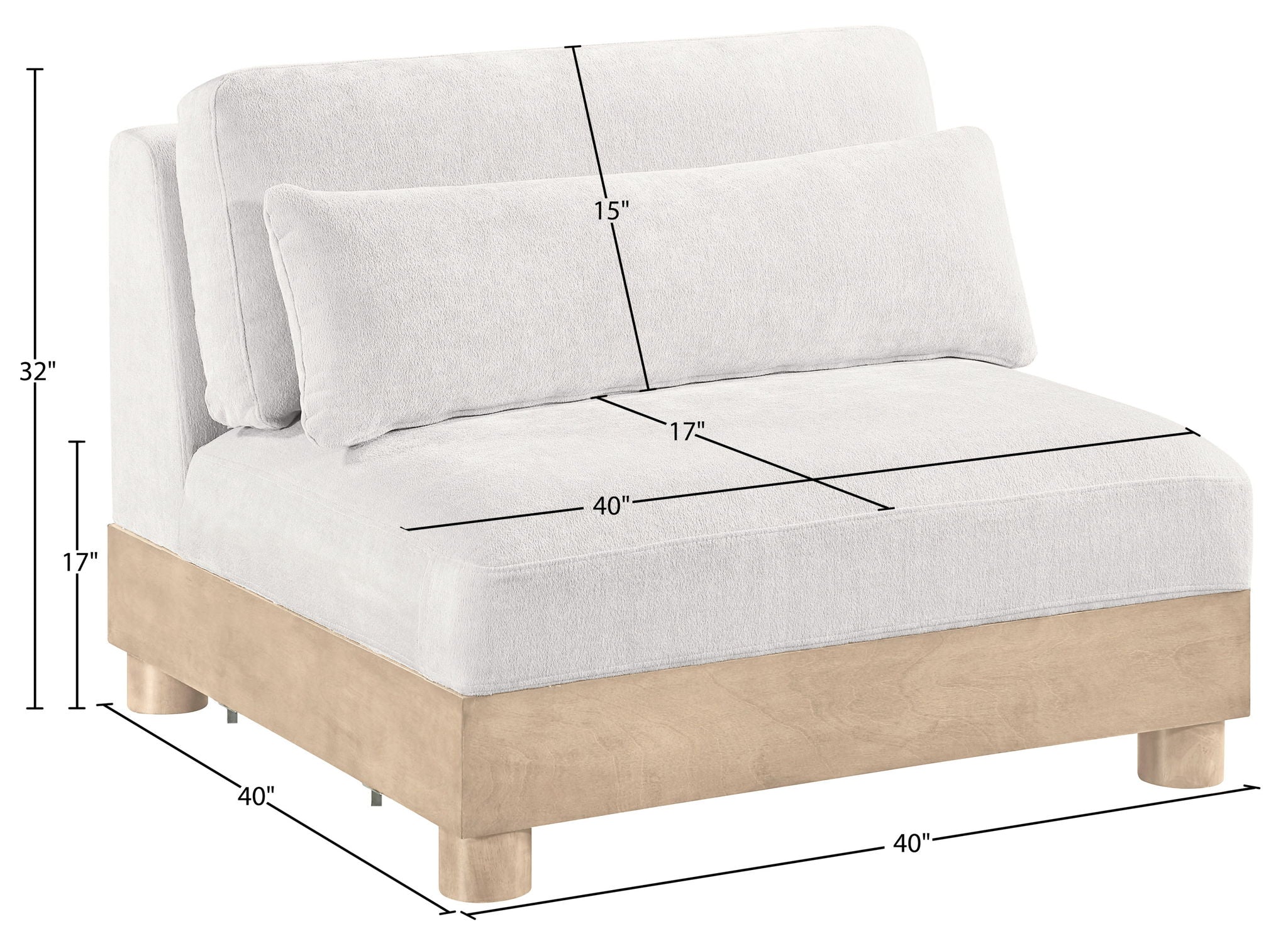 Turin - Chenille Fabric Upholstered Modular Armless Chair - Natural Base