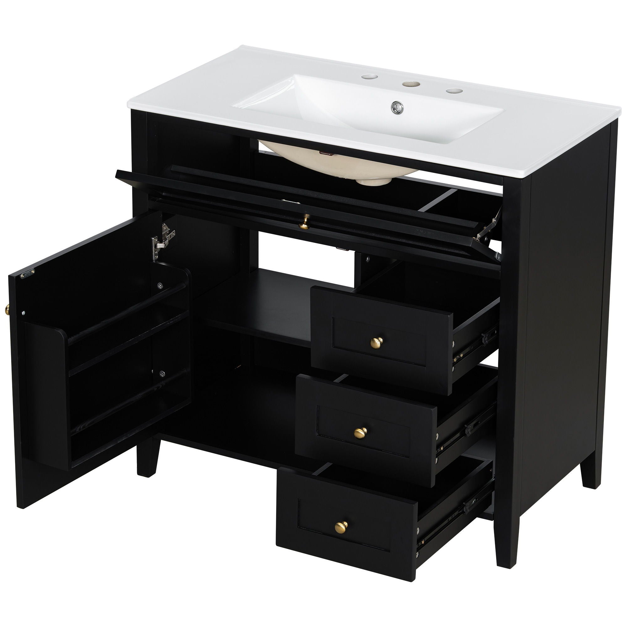Bathroom Vanity With Sink, Cabinet With 3 Drawers And Adjustable Shelf