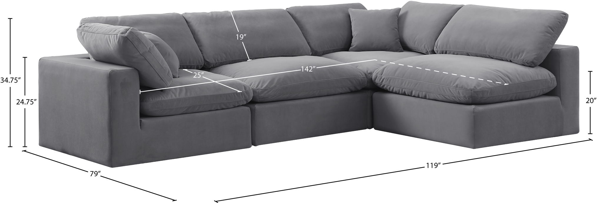 Comfy - 4 Piece Velvet Modular Armless Sectional