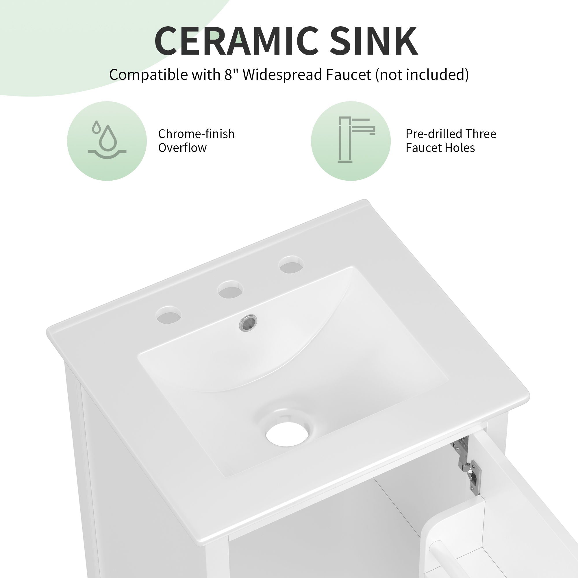 Bathroom Vanity With Sink, Adjustable Feet, 1 Drawer And Door Shelf Storage - White