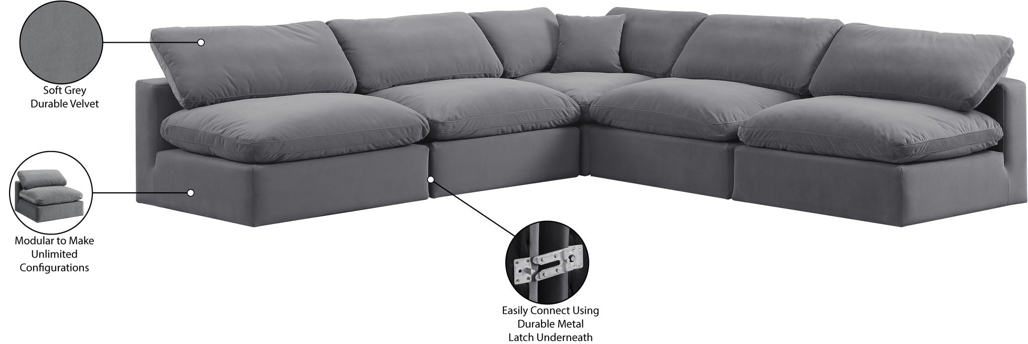 Comfy - 5 Piece Velvet Modular Corner Armless Sectional