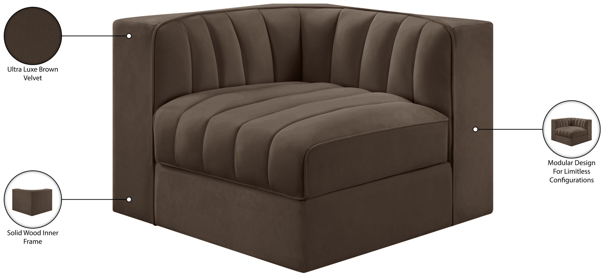 Rummi - Velvet Performance Fabric Upholstered Modular Corner Chair