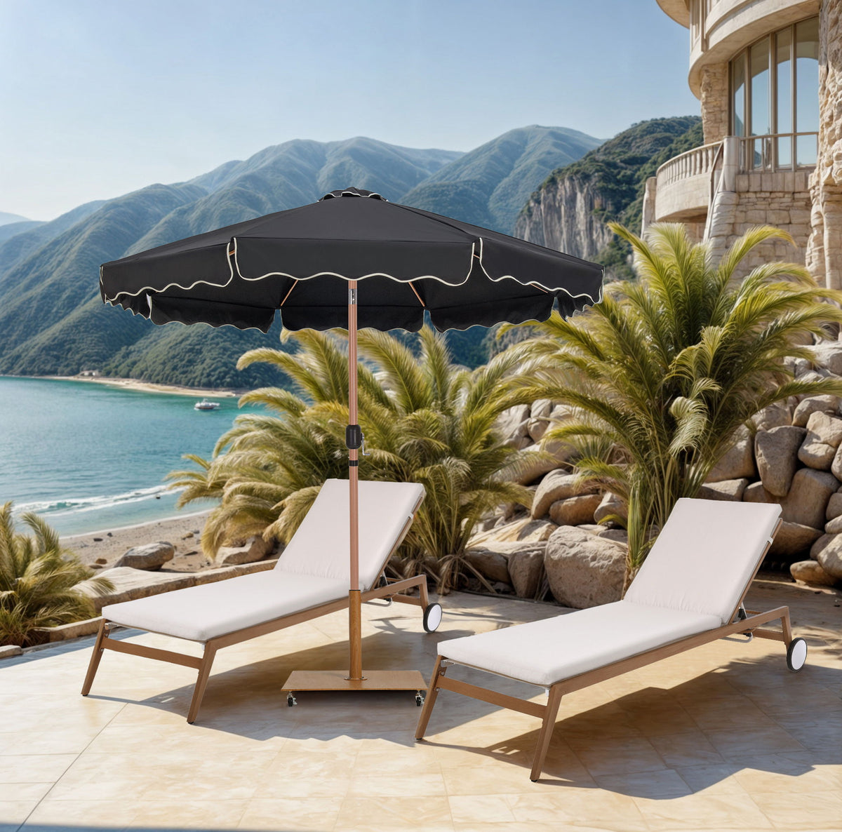 Amalfi - Aluminum Patio Umbrella - Light Brown Base / Light Brown Pole