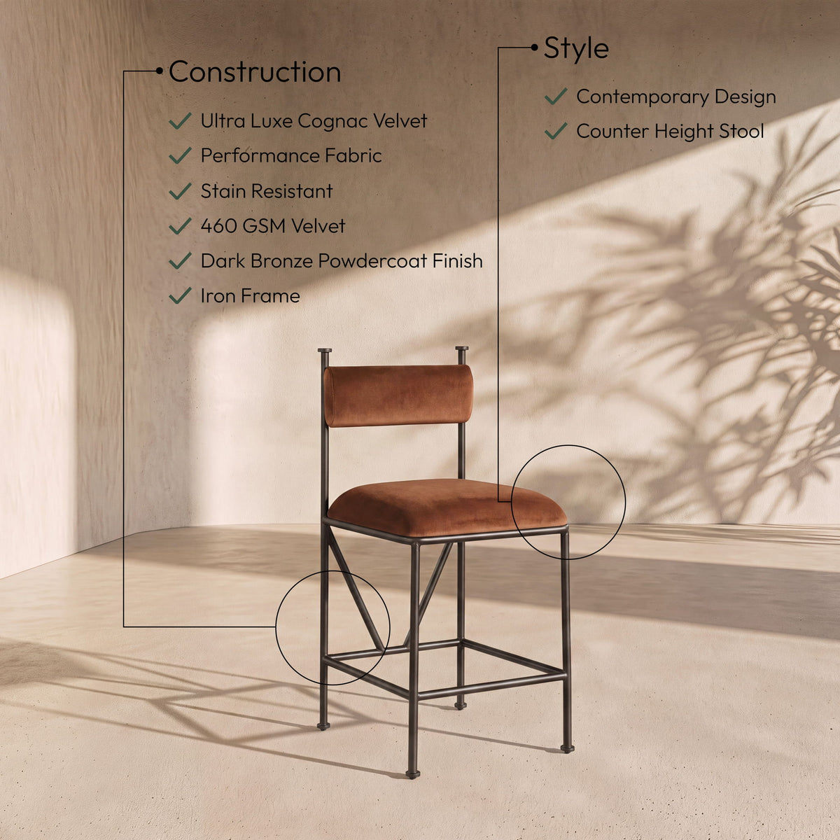 Monarch - Velvet Counter Stool (Set of 2)