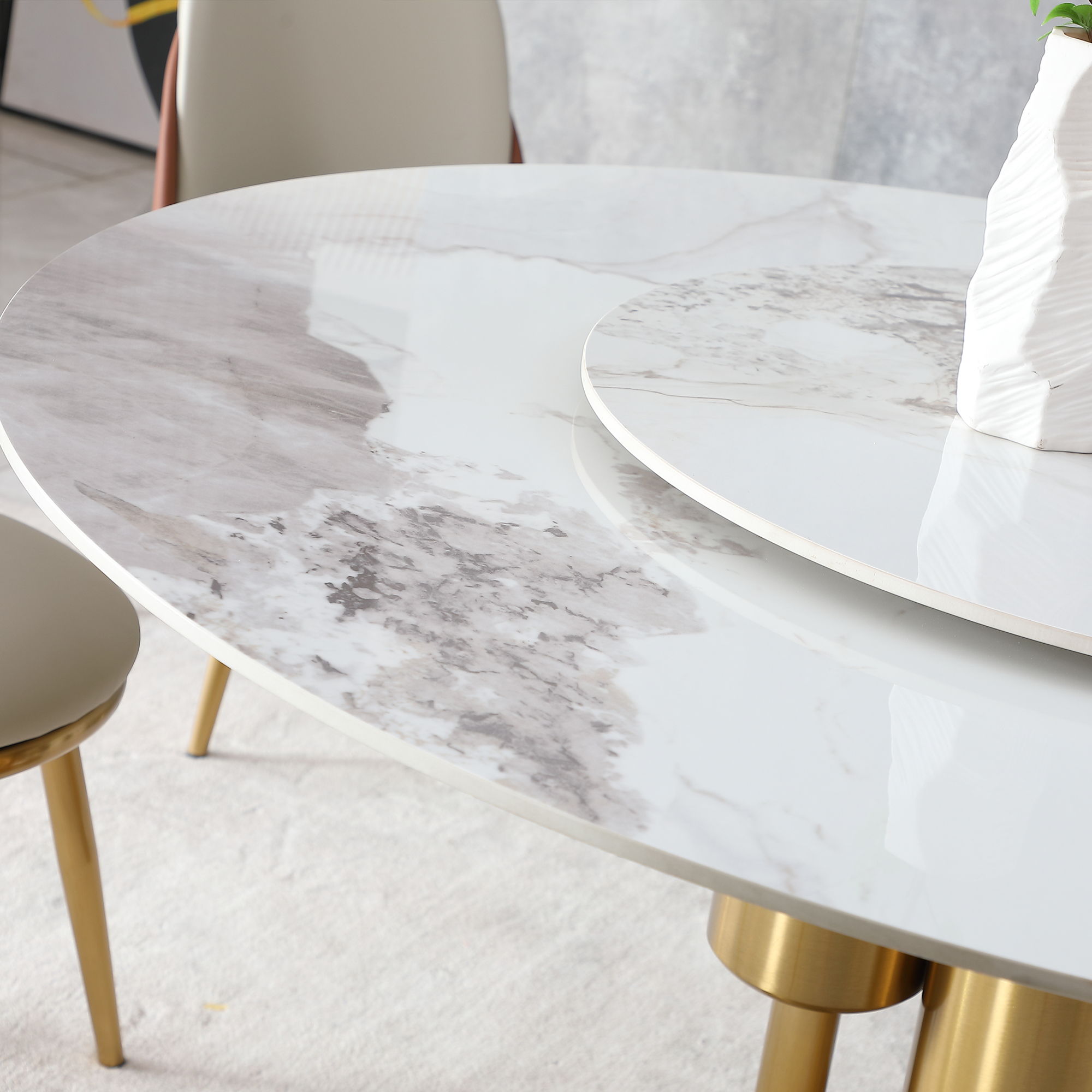 Dining Table, Round For Dining Room - Gold / Gold / White