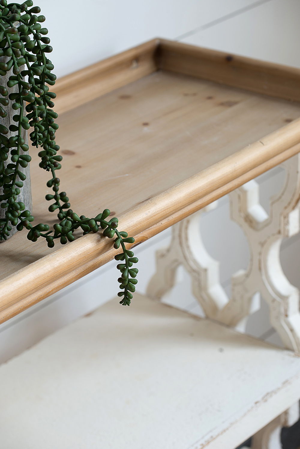 Distressed Wood Shelf Tray, French Country Console Table - Brown / Antique White