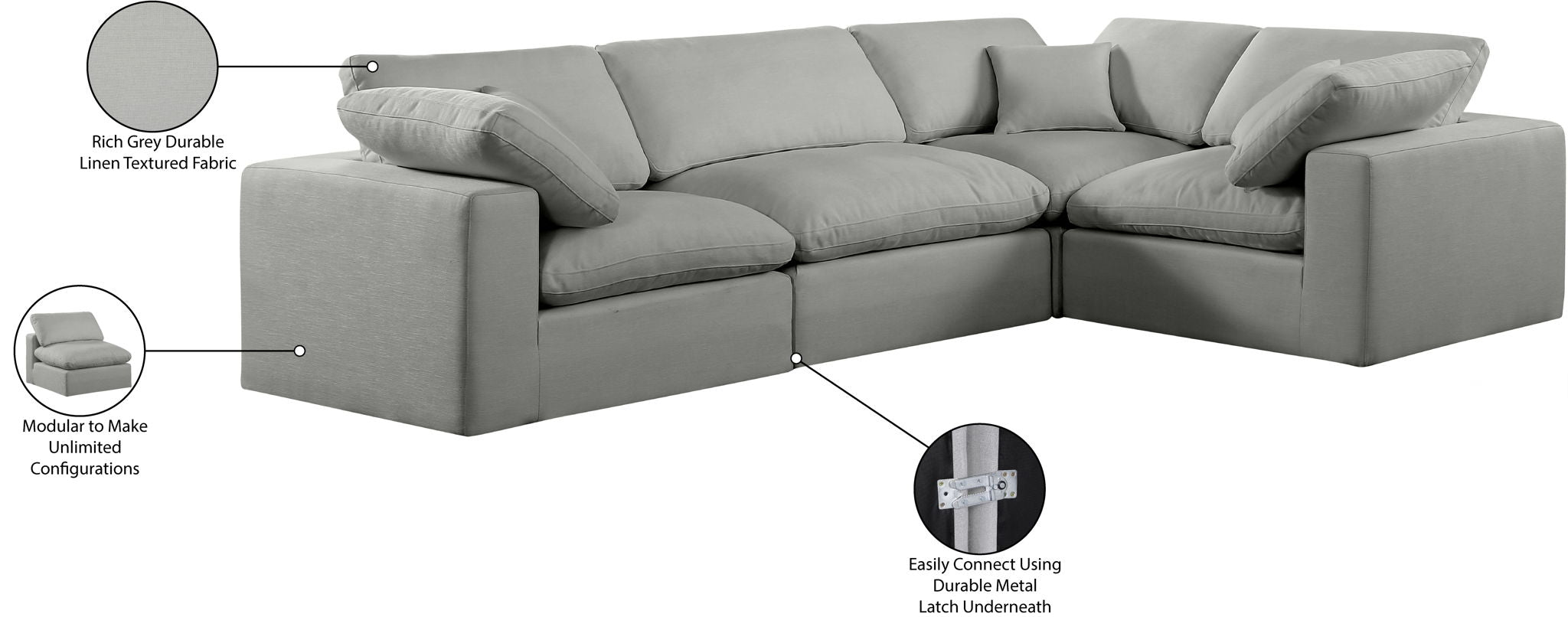 Comfy - 4 Piece Linen Fabric Modular Sectional