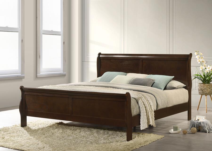 Louis Philippe Wood Eastern King Sleigh Bed Cappuccino