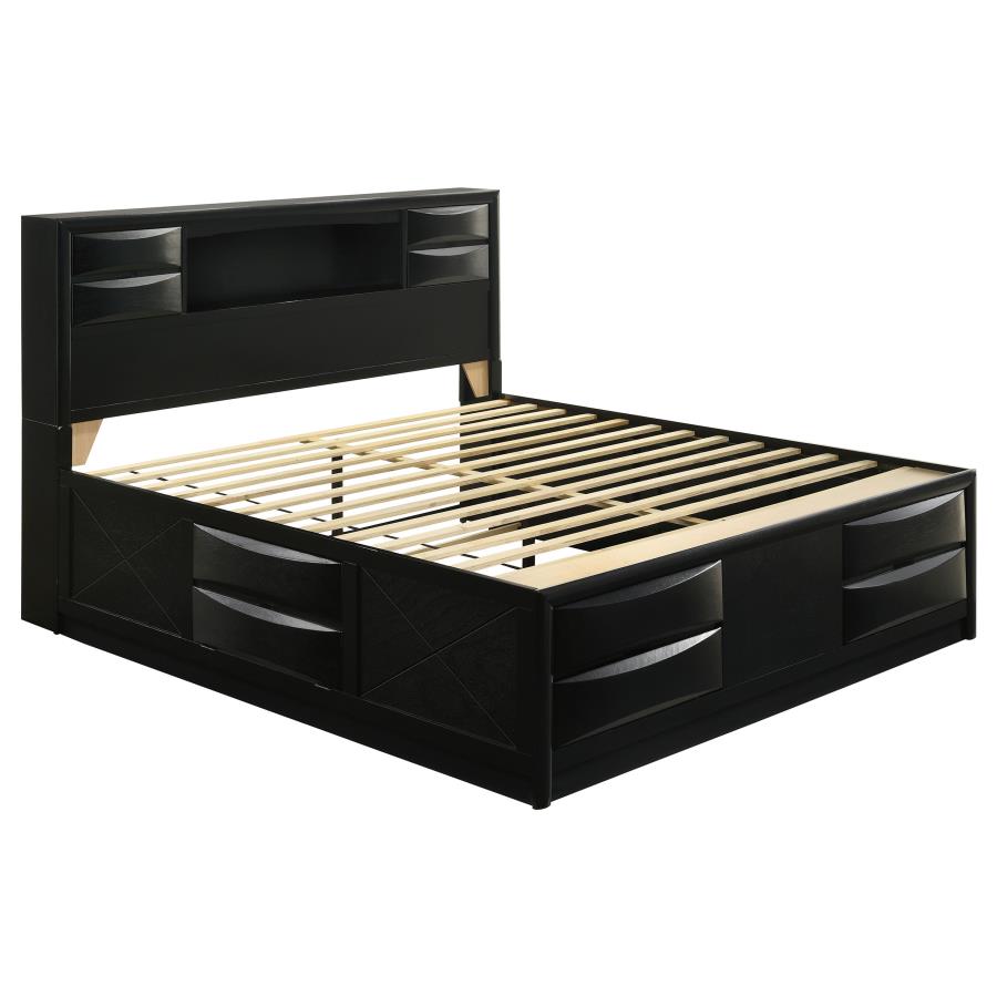 Briana Wood California King Storage Bookcase Bed Black