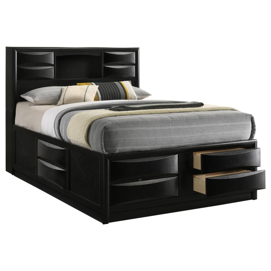 Briana Wood Queen Storage Bookcase Bed Black