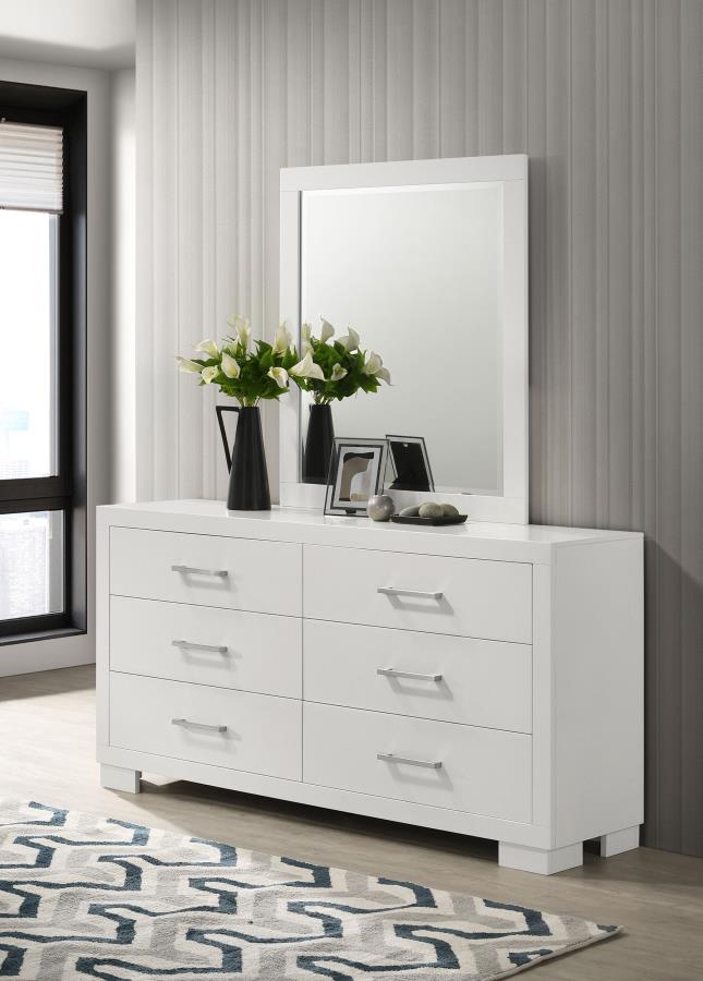 Jessica 6-drawer Dresser with Mirror Snow White