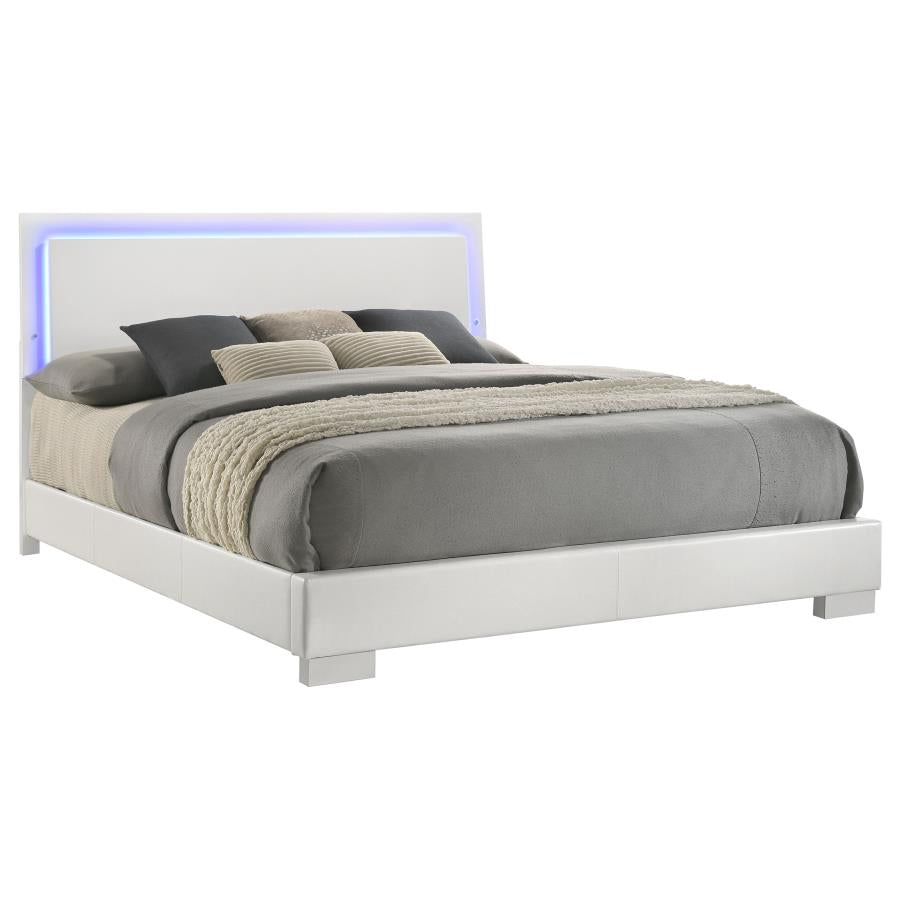 Felicity Wood Eastern King LED Panel Bed White High Gloss