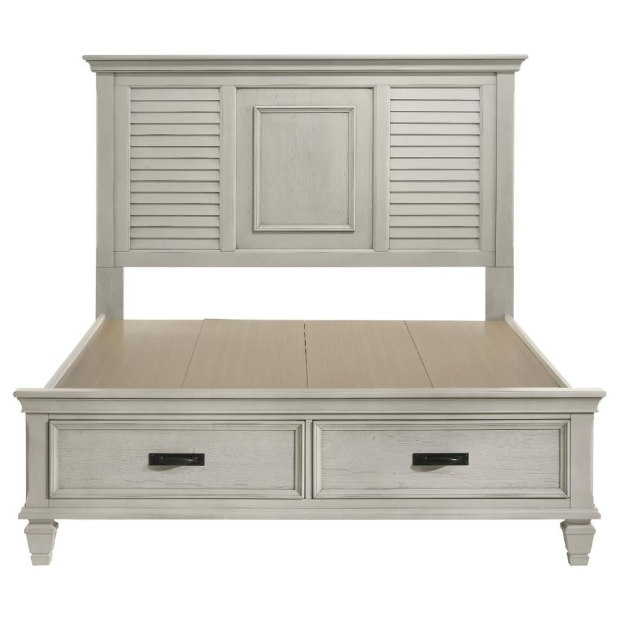 Franco Wood Queen Storage Panel Bed Distressed White