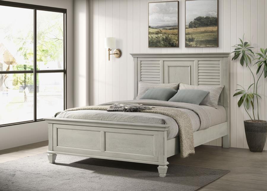 Franco Wood Queen Panel Bed Distressed White