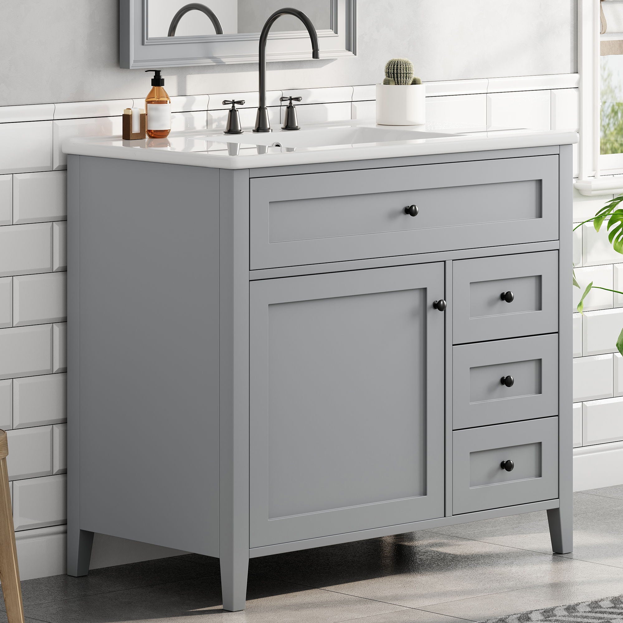 Bathroom Vanity With Sink, Cabinet With 3 Drawers And Adjustable Shelf
