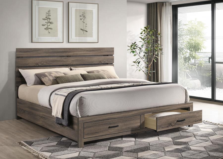 Brantford Wood Eastern King Storage Panel Bed Barrel Oak