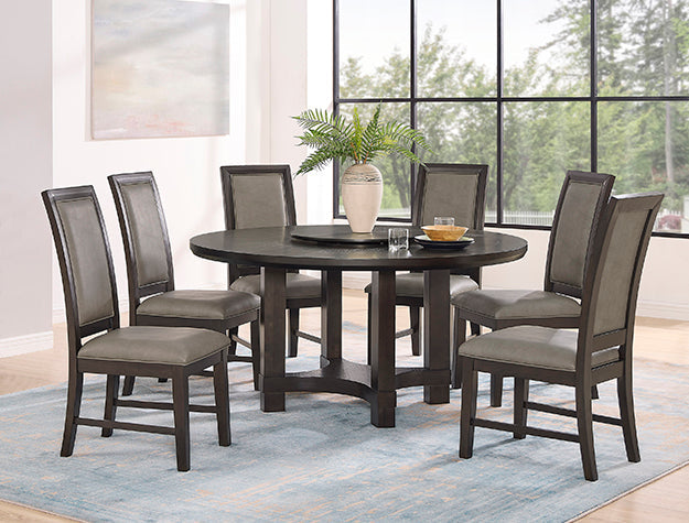 Jeffries Brown Round Dining Table with Lazy Susan
