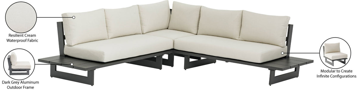 Maldives - Water Resistant Outdoor Patio Sectional With Gray Frame - Cream