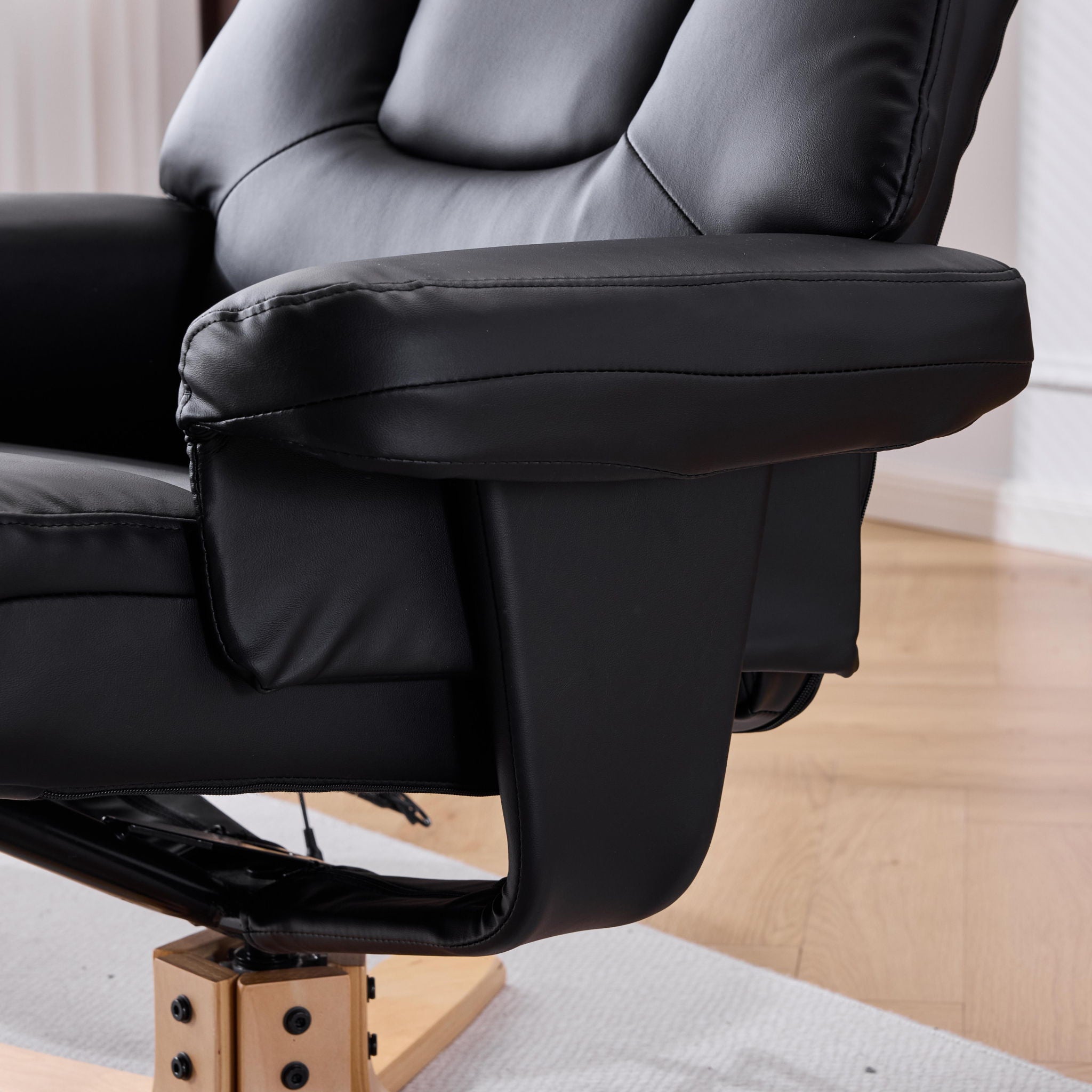 Massage Recliner With Ottoman, 360° Swivel, Heat & Vibration - Black Pu