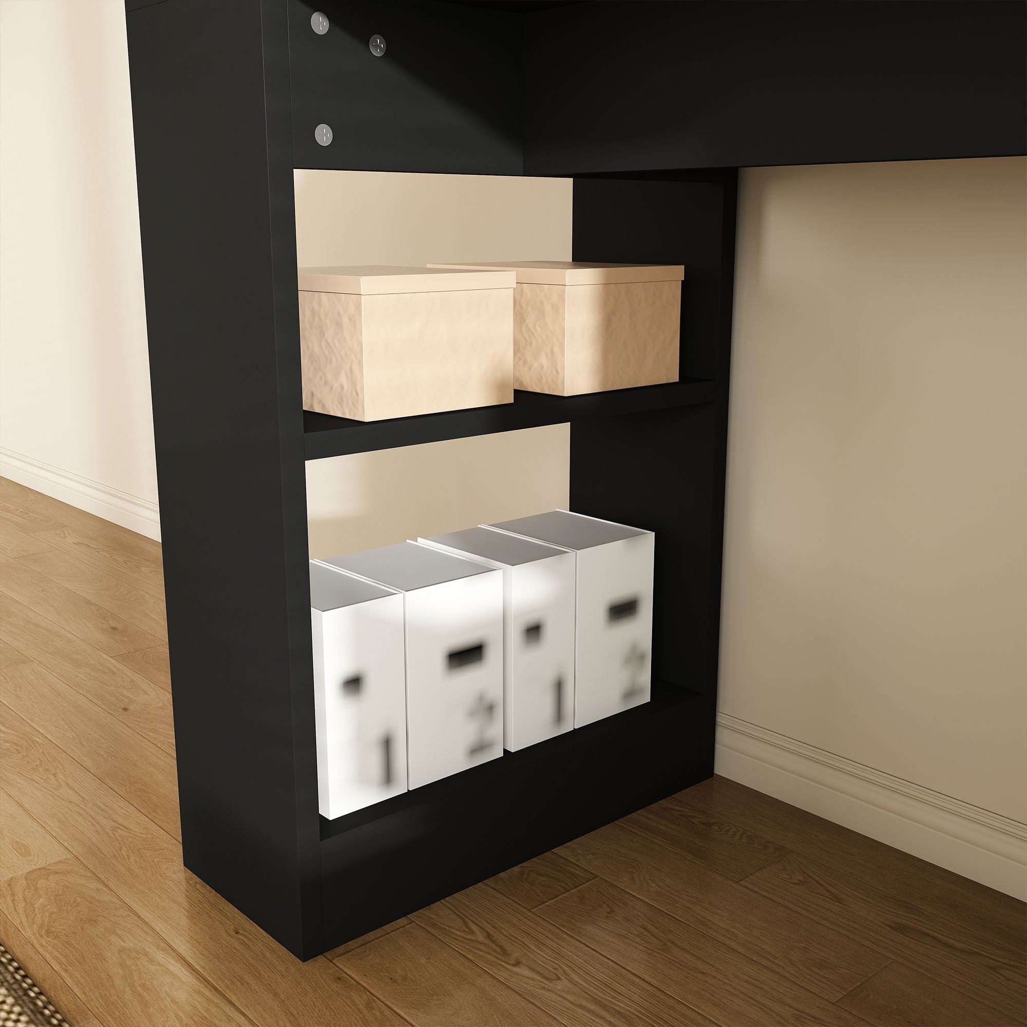 Computer Desk With 4 In 1 Socket & 3 Drawers, 4 Tier Shelves