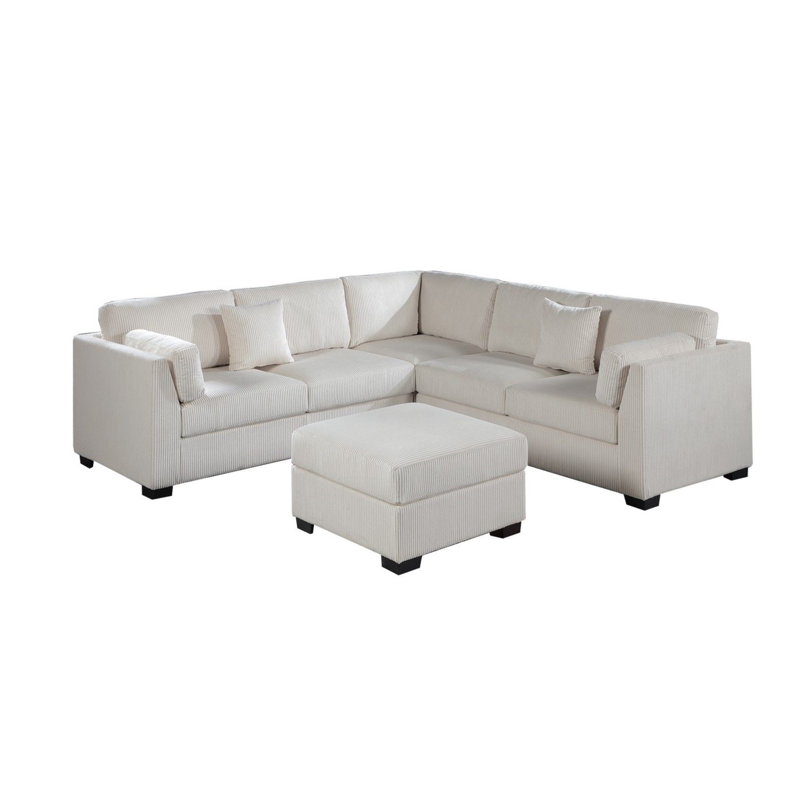 Contemporary L - Sectional Sofa Set With Ottoman And Pillows
