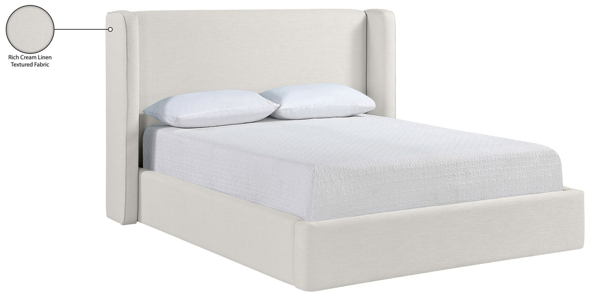 Kendall - Linen Textured Fabric Upholstered Bed - Cream