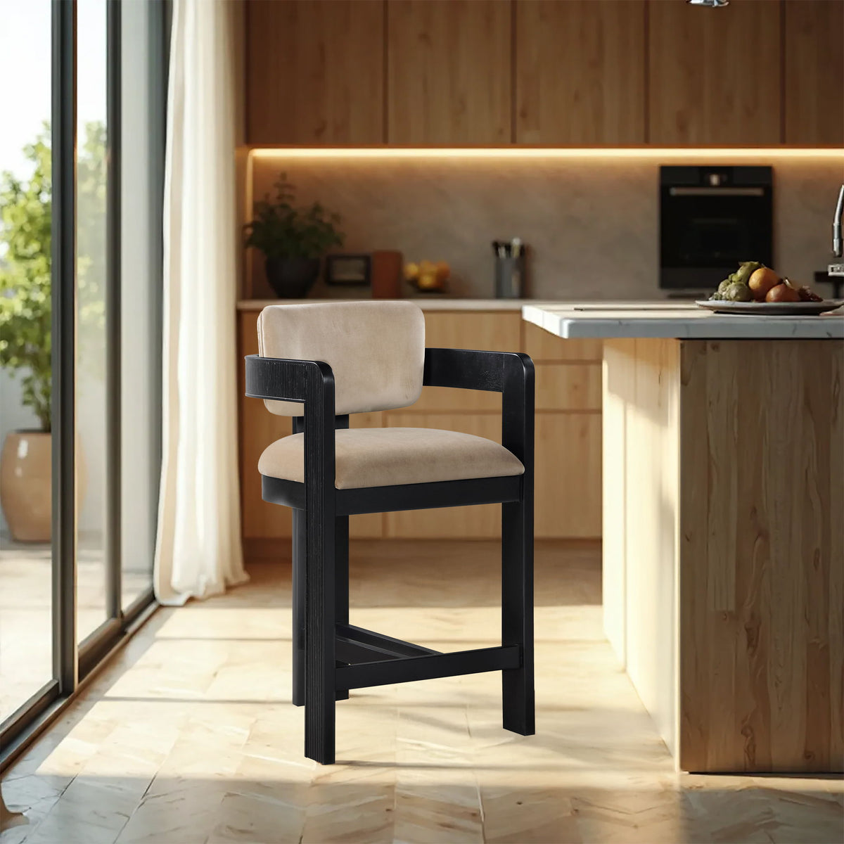 Sacha - Velvet Stool With Black Base