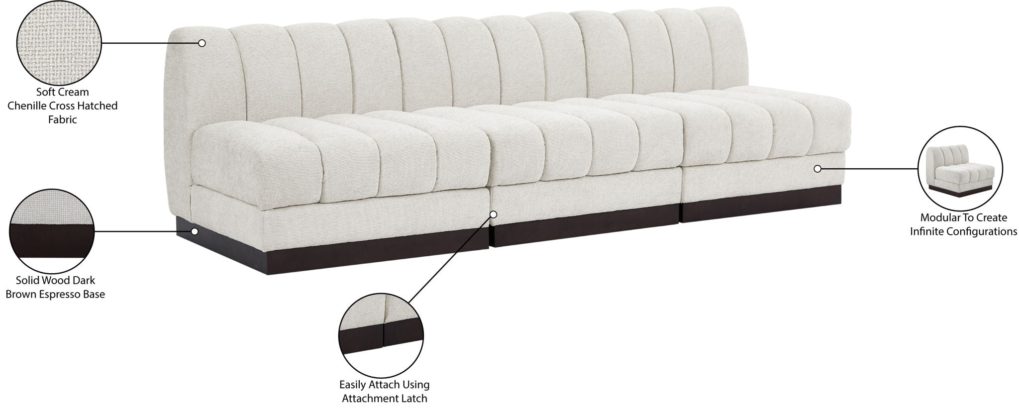 Quinn - 3 Seat Modular Armless Sofa