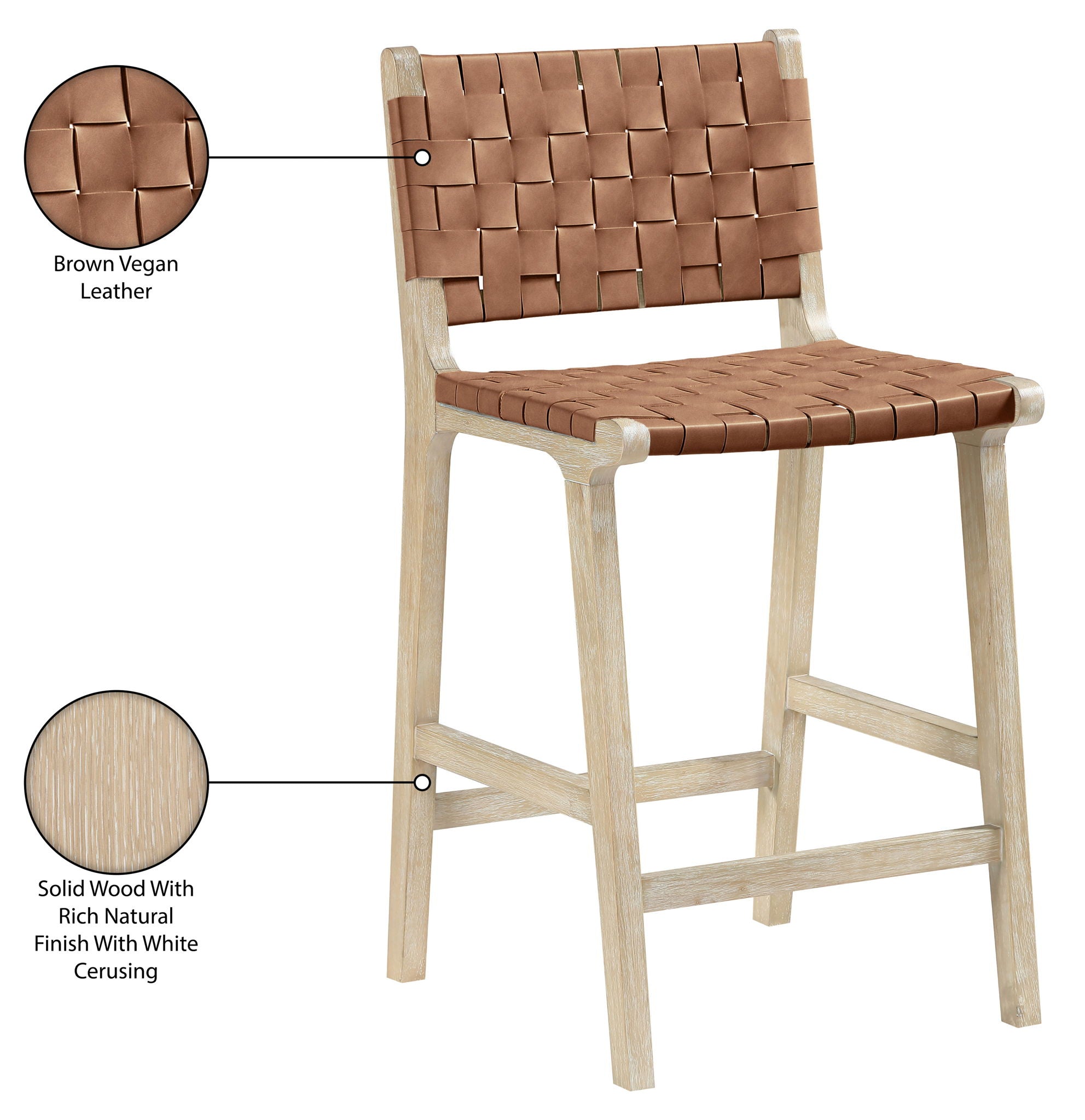 Entwine - Vegan Leather Upholstered Counter Stool - Painted Natural
