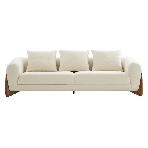 Fleury - Contemporary Cream Fabric and Walnut Sofa