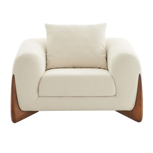 Fleury - Contemporary Cream Fabric and Walnut Lounge Chair