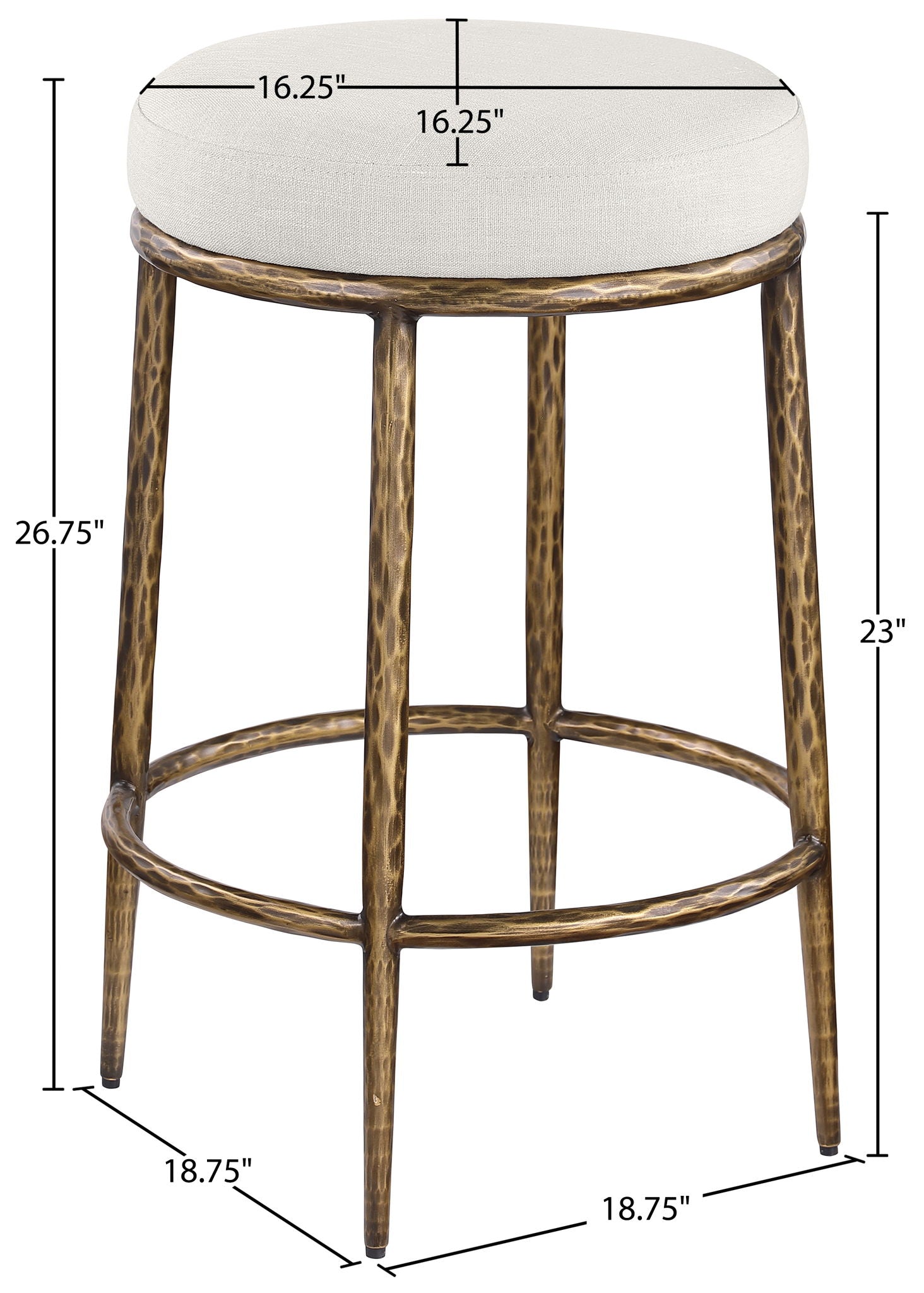 Ferro - Linen Textured Performance Fabric Upholstered Backless Counter Stool - Cream / Brushed Gold