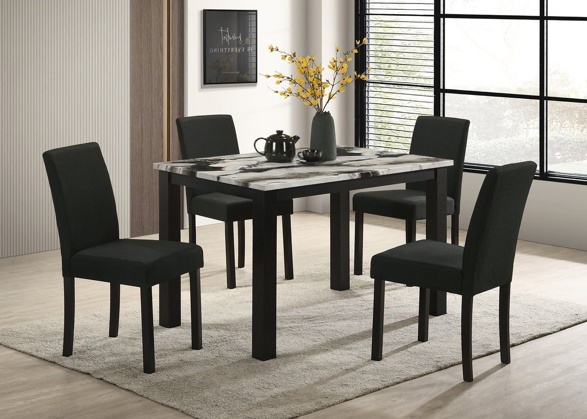 Resia Black/Brown 5-Piece Faux Marble Dining Set