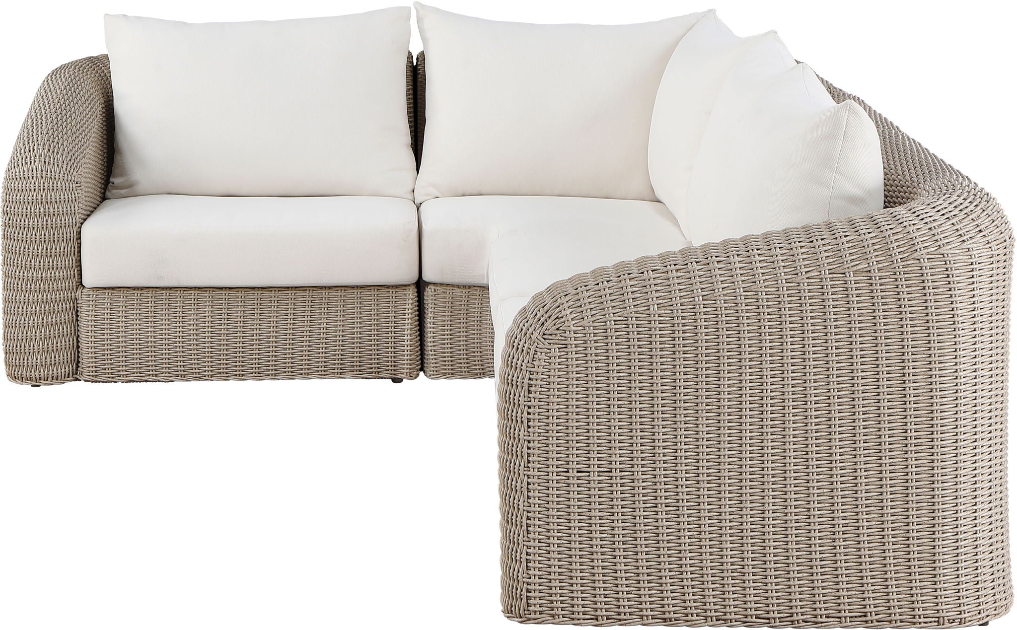 Seacrest - Olefin Water Resistant Fabric And Wicker 4 Piece Outdoor Patio Modular Sectional