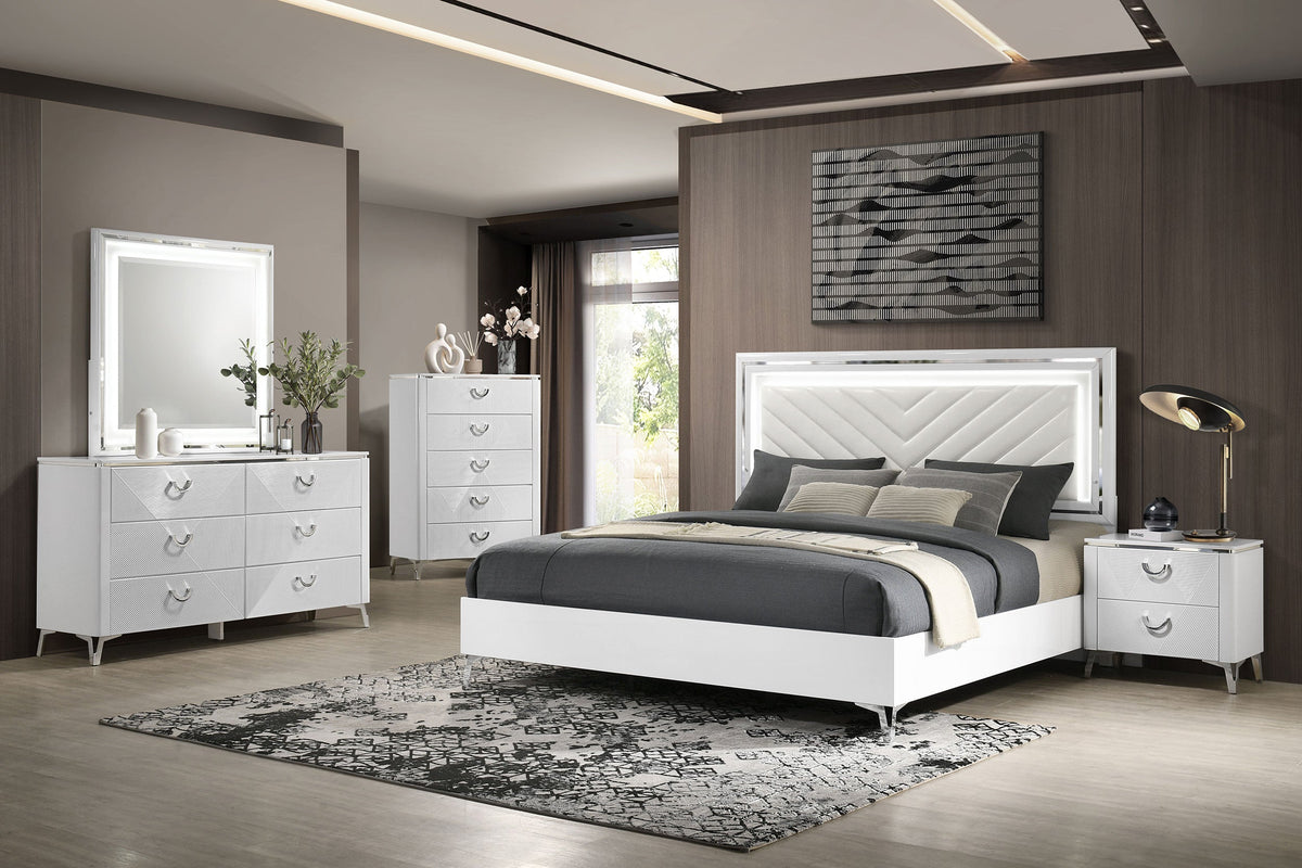 Cassia 5-piece LED Bedroom Set White High Gloss