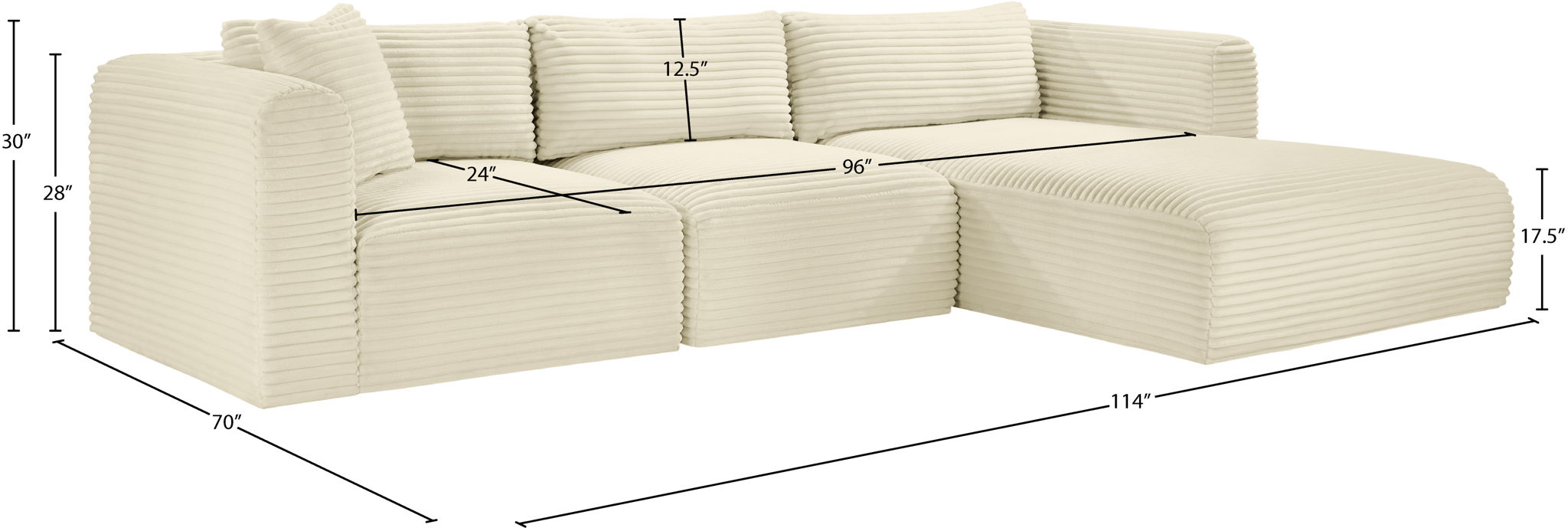 Shaggy - 3 Piece Modular Sectional