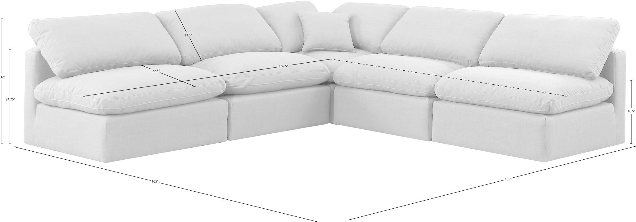 Indulge - Linen 5 Piece Modular Corner Armless Sectional - White