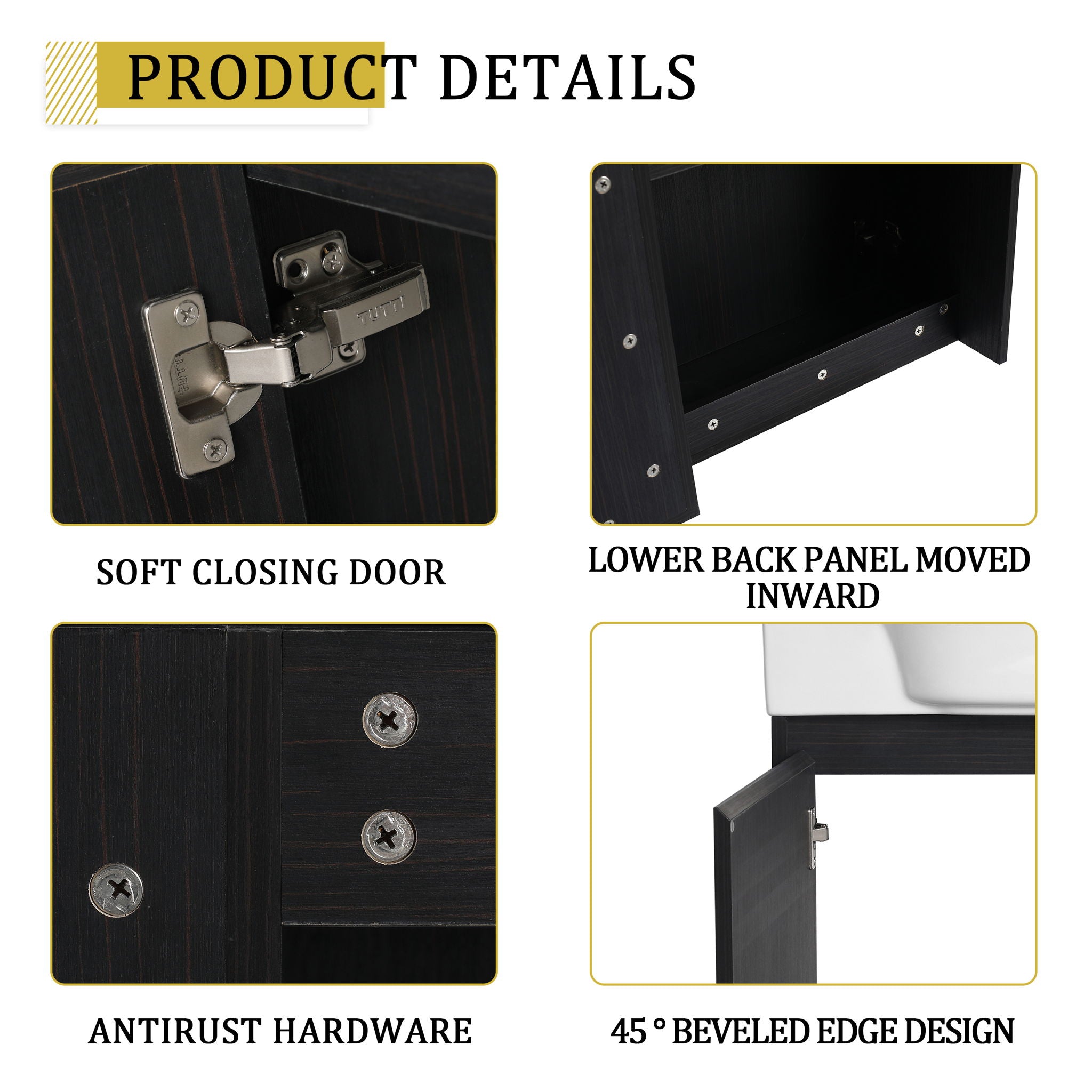 28" Wall Mounted Bathroom Vanity With Sink & Soft Close Door - Black Chestnut