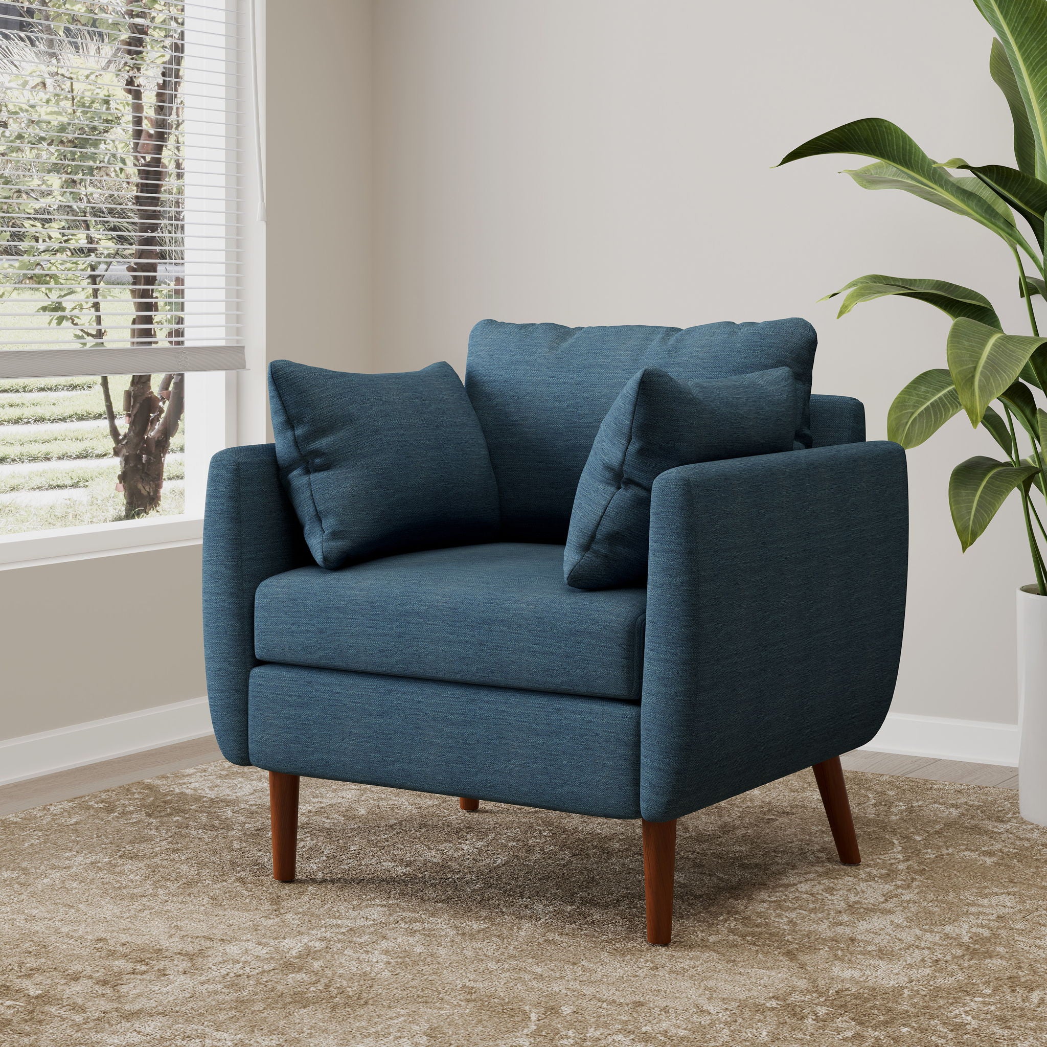 Luminate - Upholstered Fabric Club Chair With Tapered Legs And 2 Accent Pillows - Navy Blue