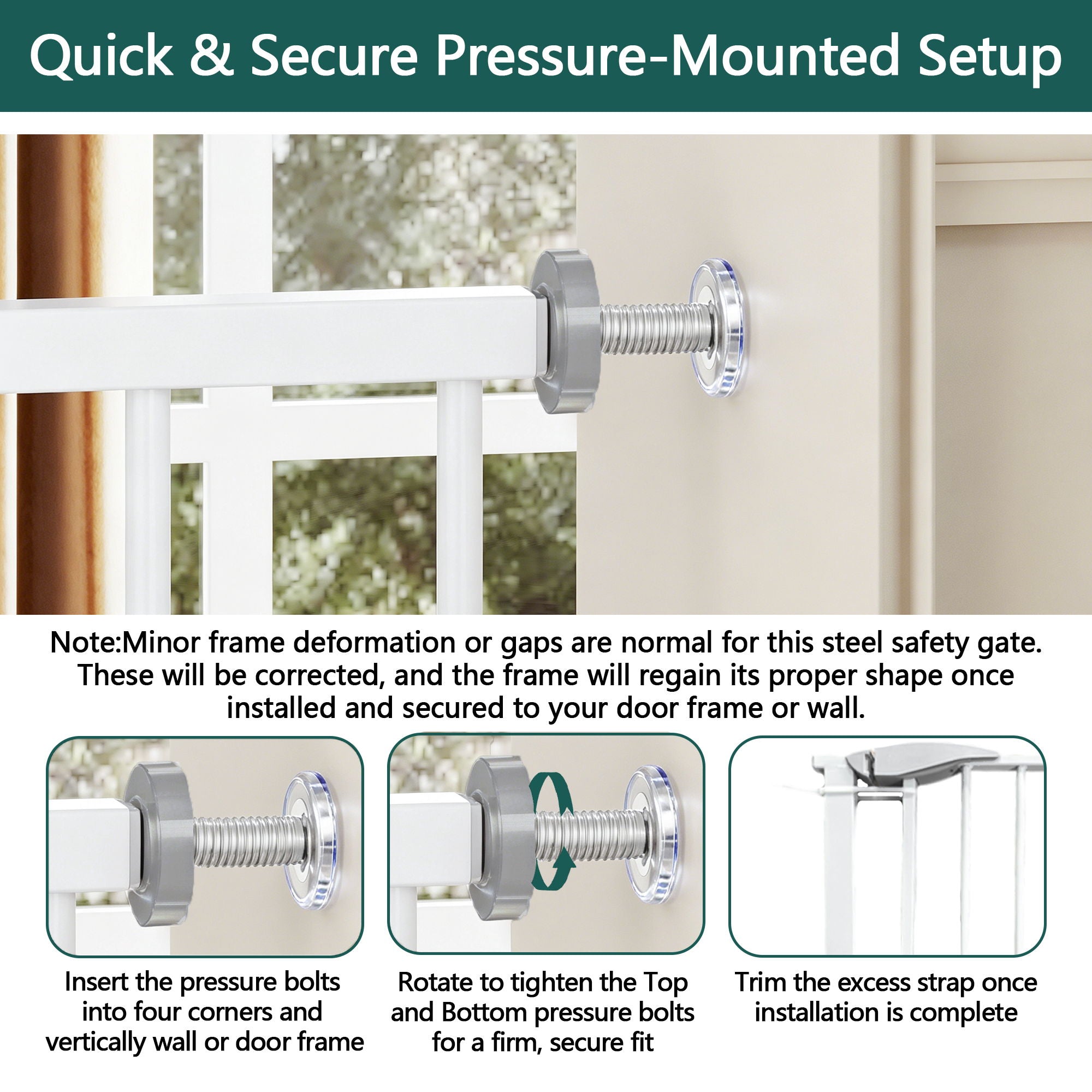 Pressure Mounted Baby Gate For Stairs - White