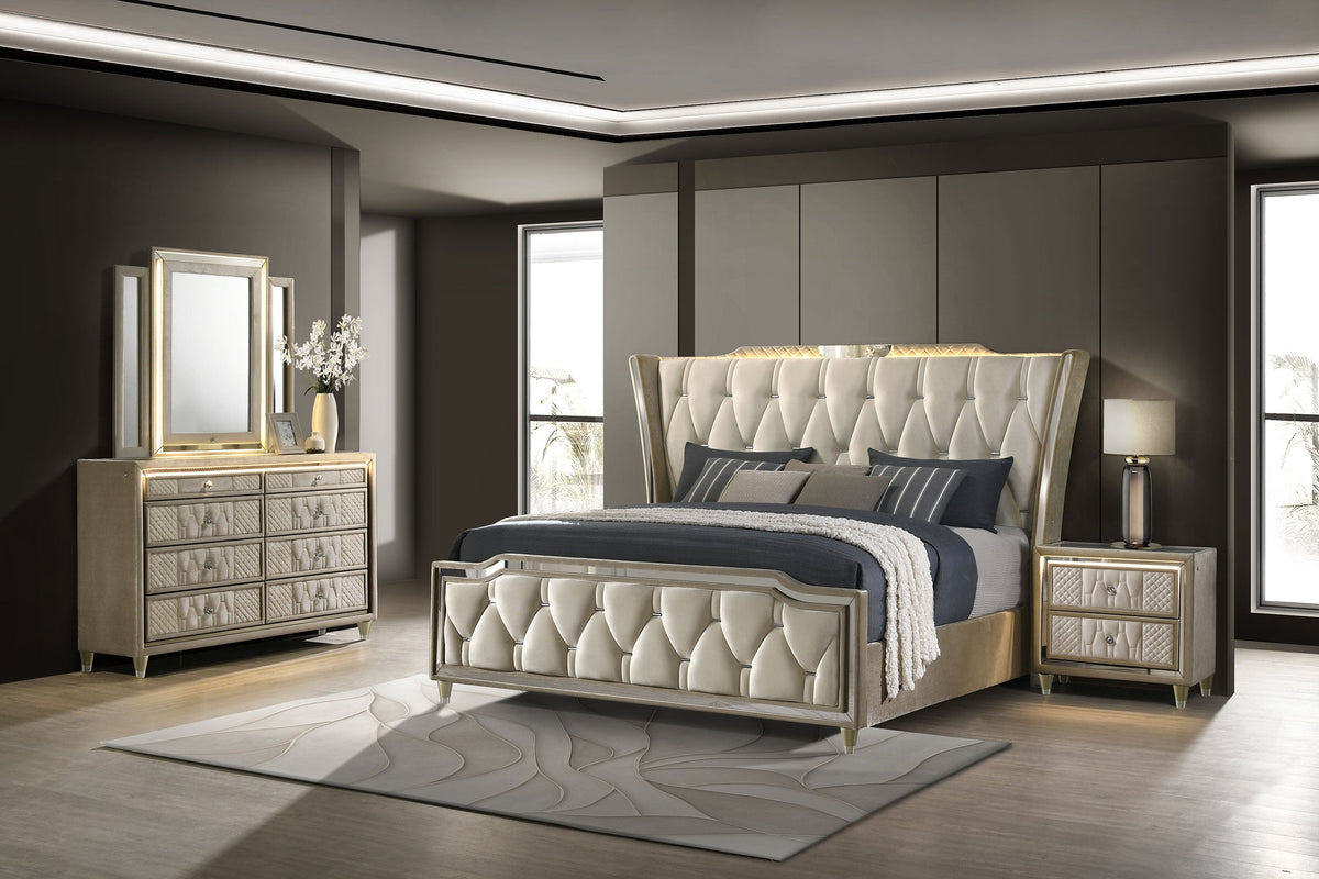 Lorient 4-piece Bedroom Set Ivory and Camel