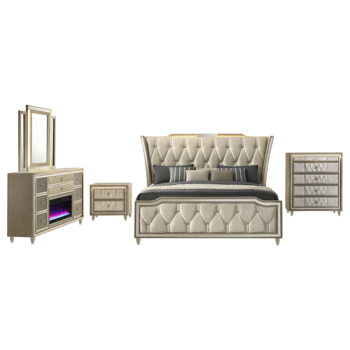 Lorient 5-piece Bedroom Set Ivory and Camel