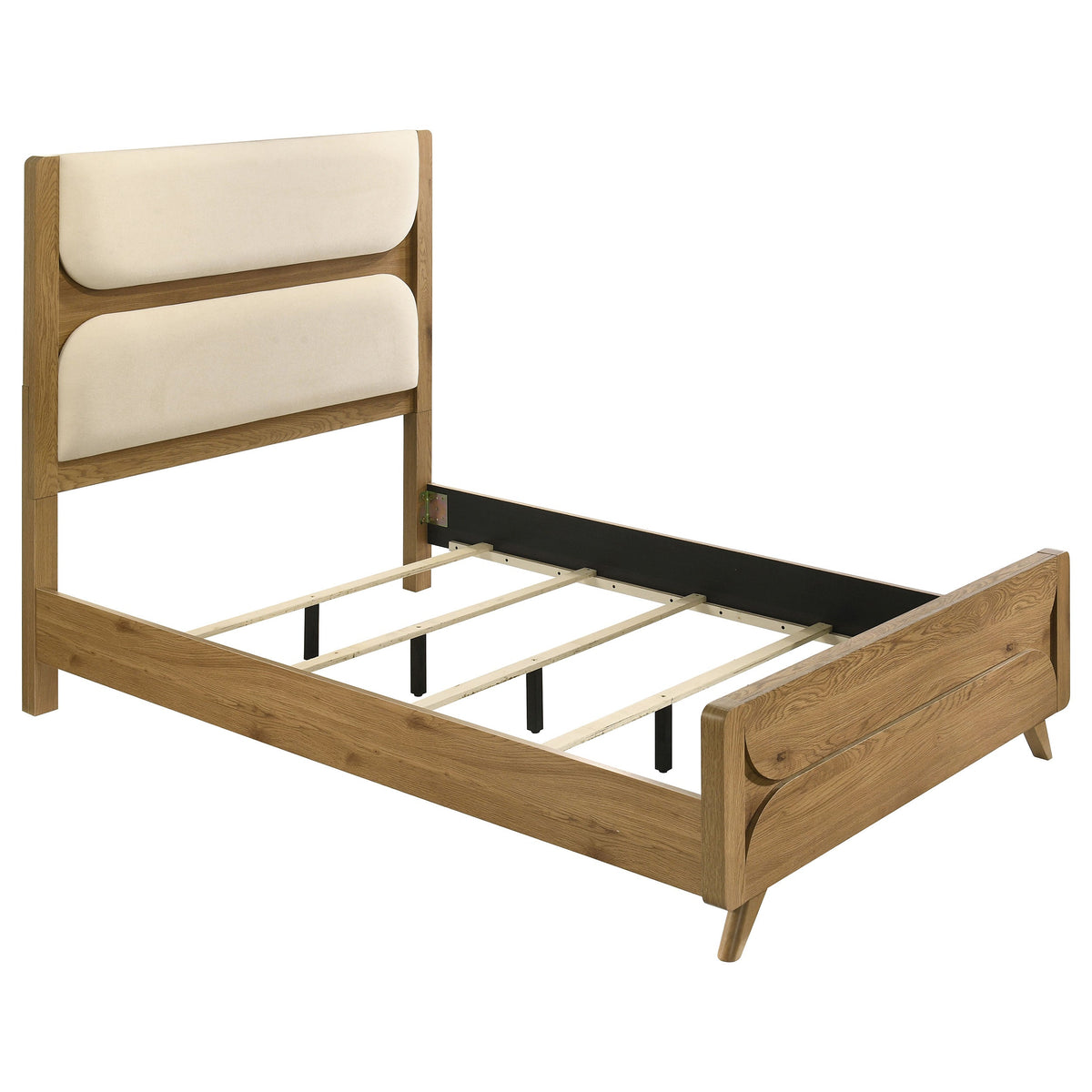 Bennett Cream Upholstered 5-Piece Mid-Century Bedroom Set Light Oak