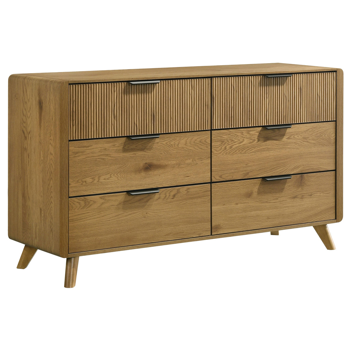 Bennett Cream Upholstered 5-Piece Mid-Century Bedroom Set Light Oak