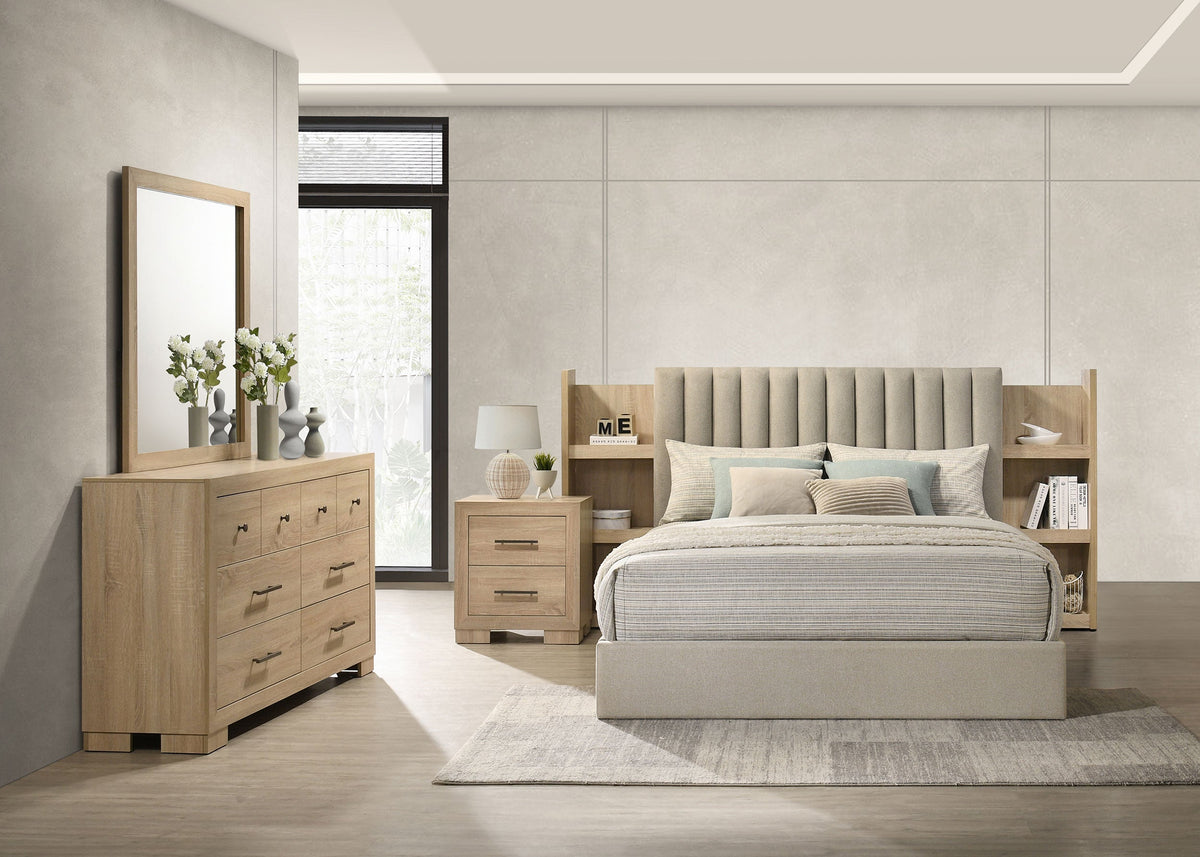 Arielle 4-Piece Upholstered Bedroom Set Light Oak