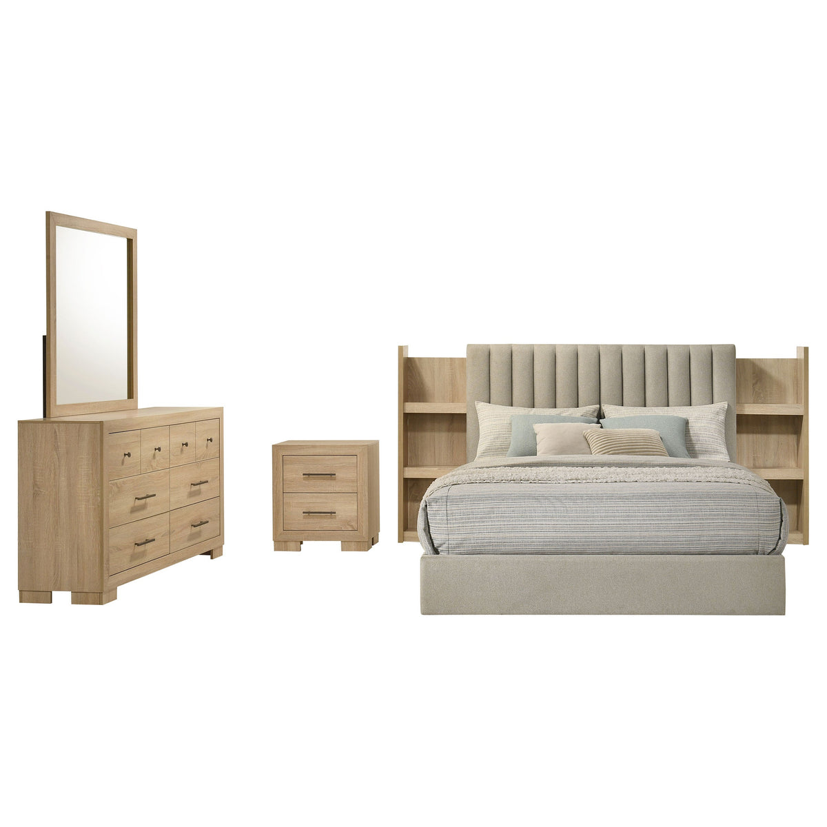 Arielle 4-Piece Upholstered Bedroom Set Light Oak
